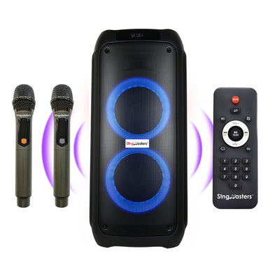 SingMasters PartyBox P80 Portable Wireless Bluetooth Party & Karaoke Speaker System Machine with 2 Premium UHF wireless mics